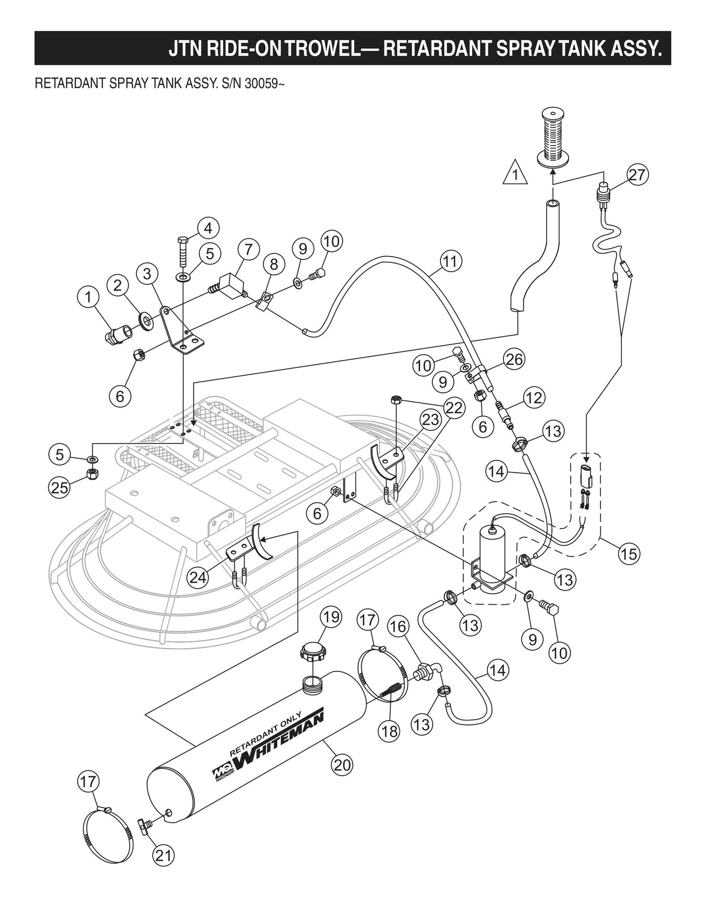 JTN Ride-On Trowel-Retardant Spray Tank Assembly S/N 30059