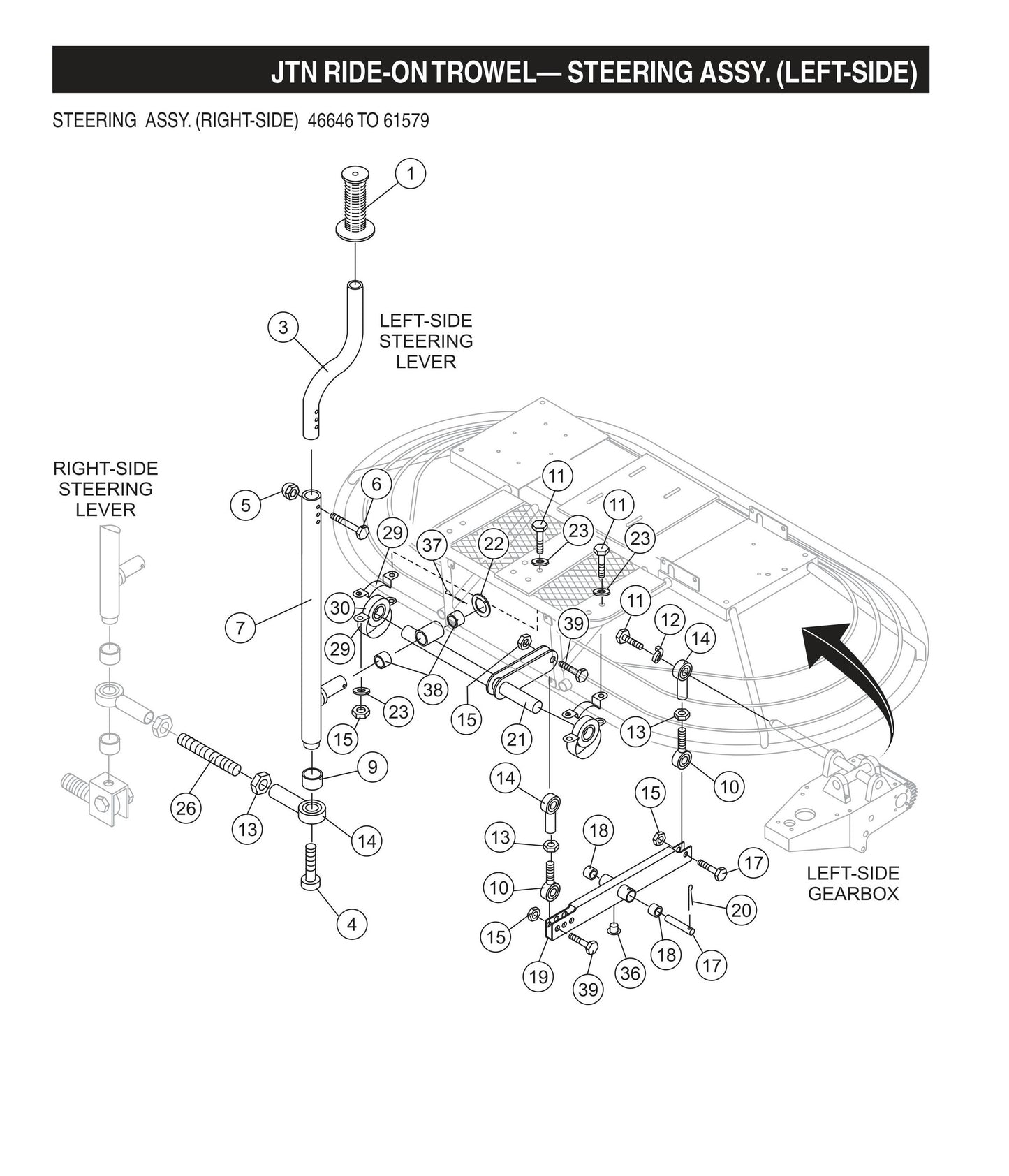 JTN Ride-On Trowel-Steering Assembly (Left-Side)