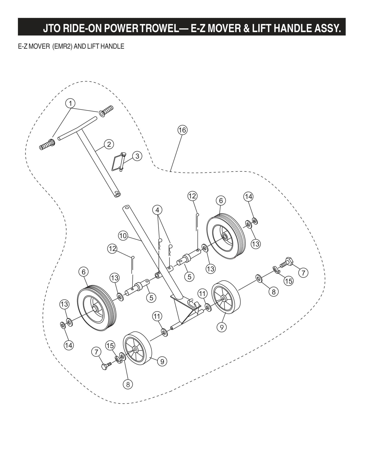 JTO Ride-On Power Trowel-E-Z Mover and Lift Handle Assembly