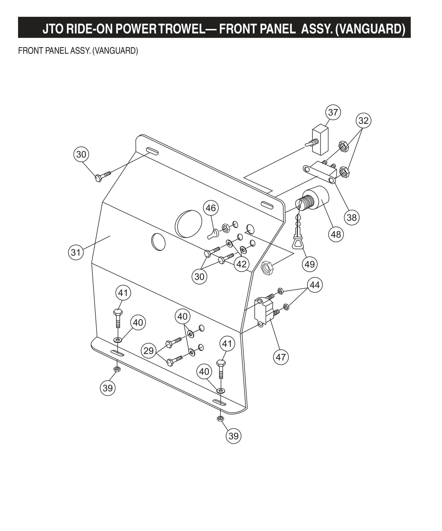 JTO Ride-On Power Trowel-Front Panel Assembly (Vanguard)