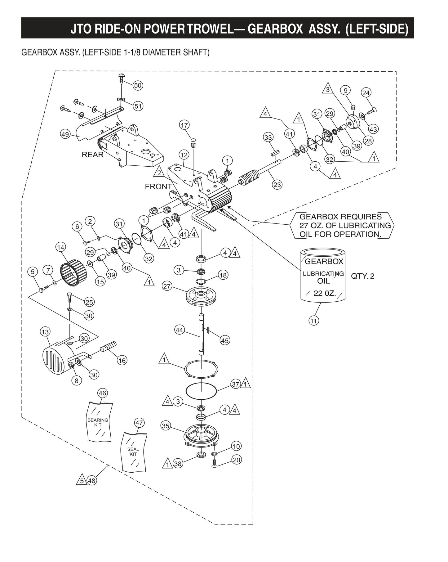 JTO Ride-On Power Trowel-Gearbox Assembly (Left-Side) Fig 1