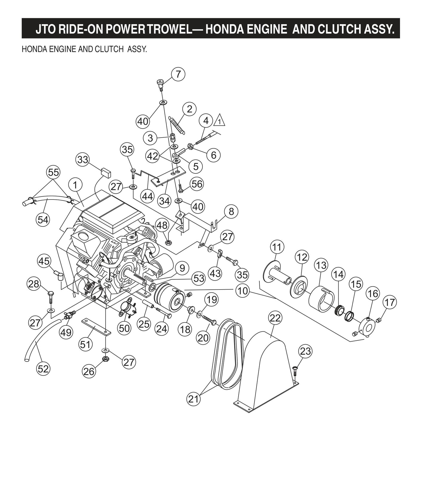 JTO Ride-On Power Trowel-Honda Engine and Clutch Assembly