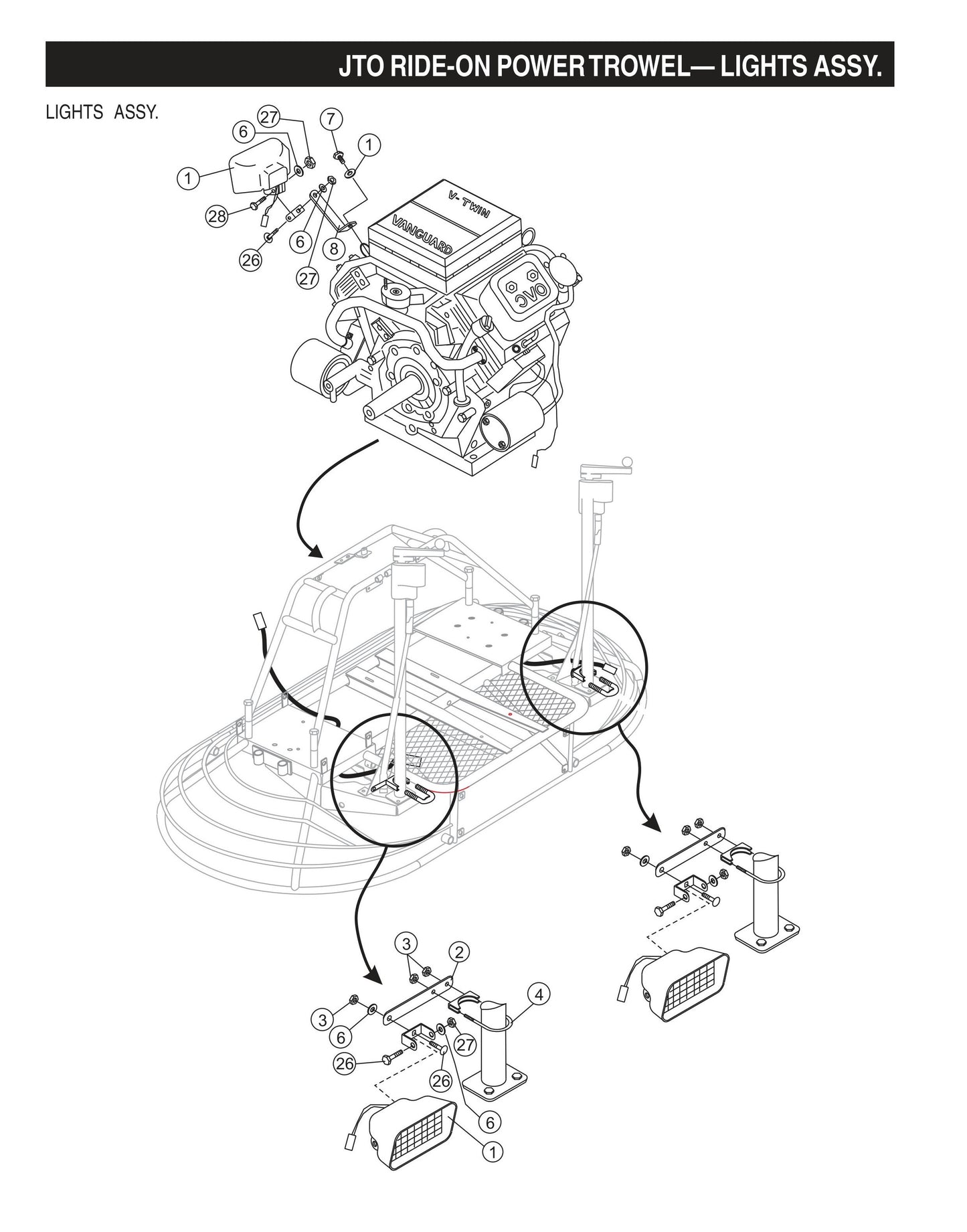 JTO Ride-On Power Trowel-Lights Assembly