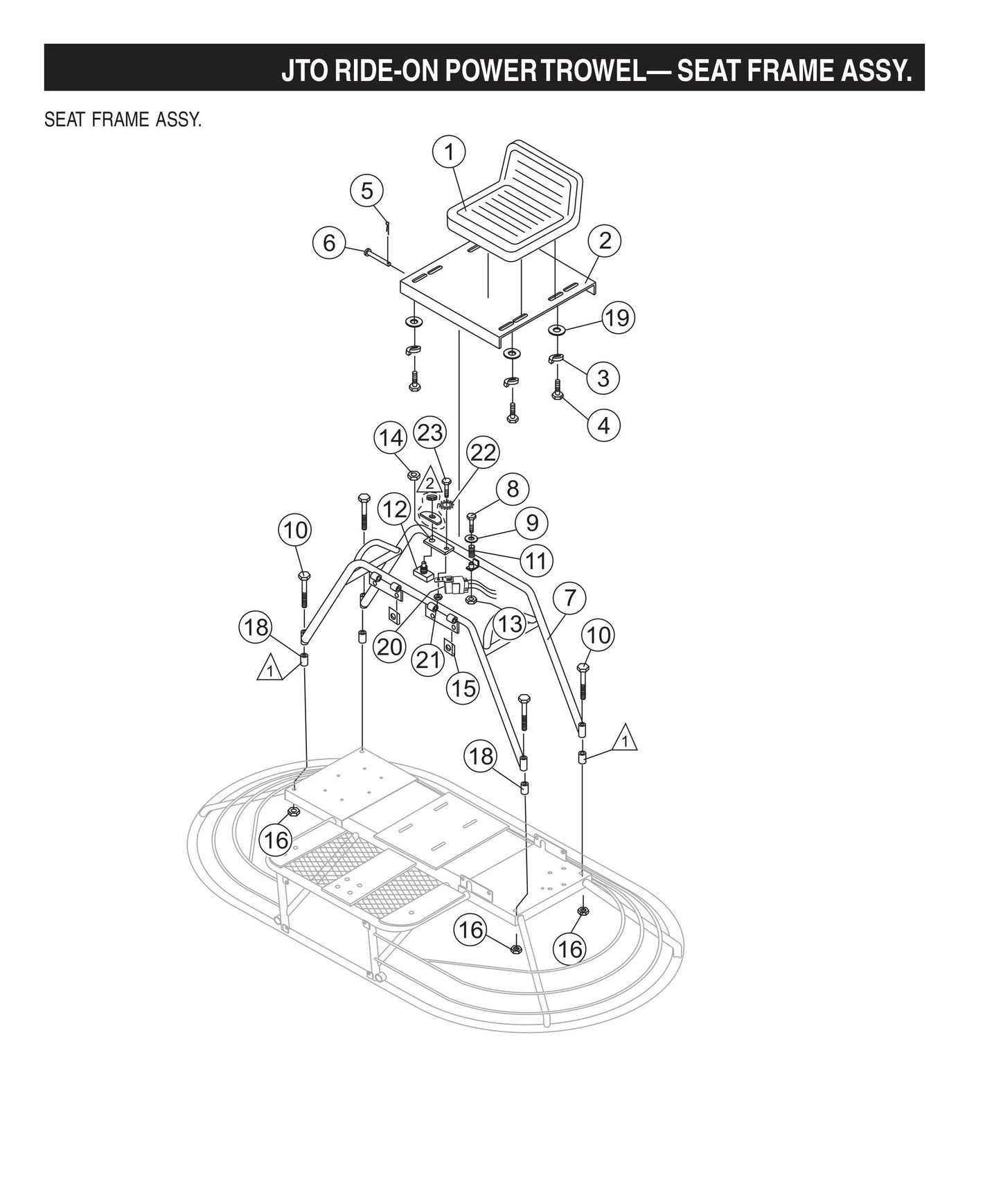 JTO Ride-On Power Trowel-Seat Frame Assembly