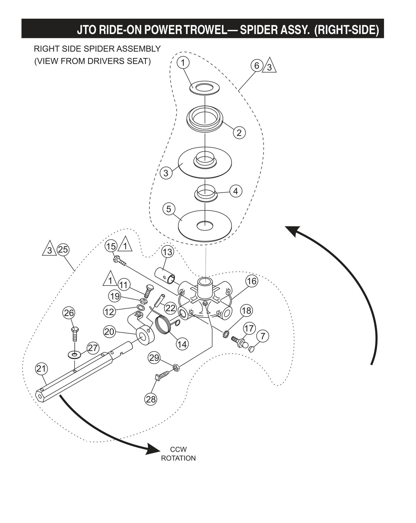 JTO Ride-On Power Trowel-Spider Assembly (Right-Side)