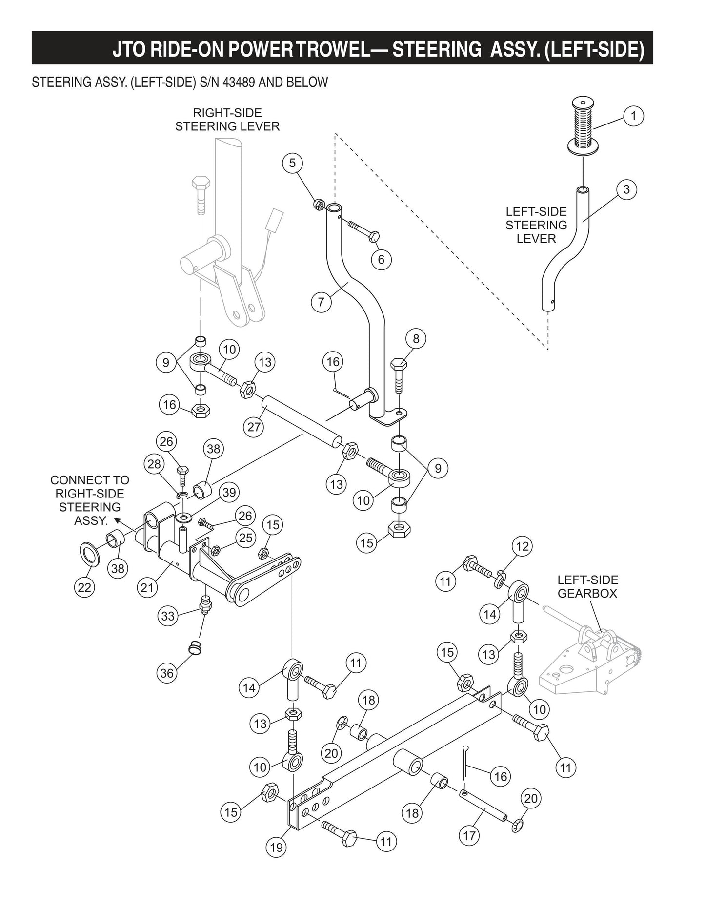 JTO Ride-On Power Trowel-Steering Assembly (Left-Side) S/N 43489 and Below