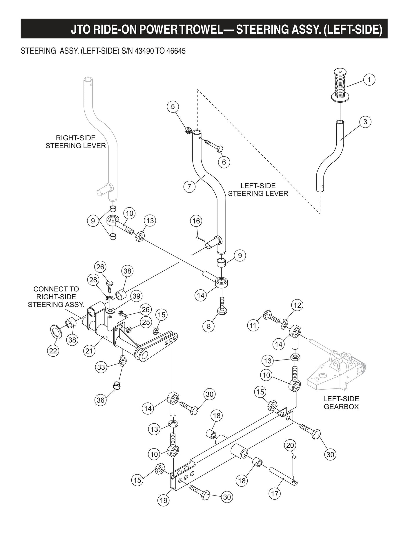 JTO Ride-On Power Trowel-Steering Assembly (Left-Side) S/N 43490