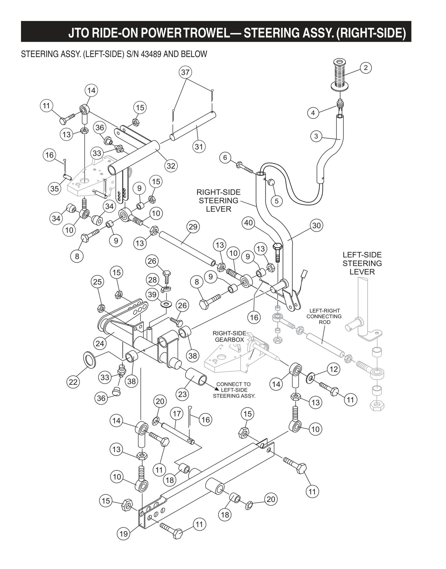 JTO Ride-On Power Trowel-Steering Assembly (Right-Side) S/N 43489 and Below