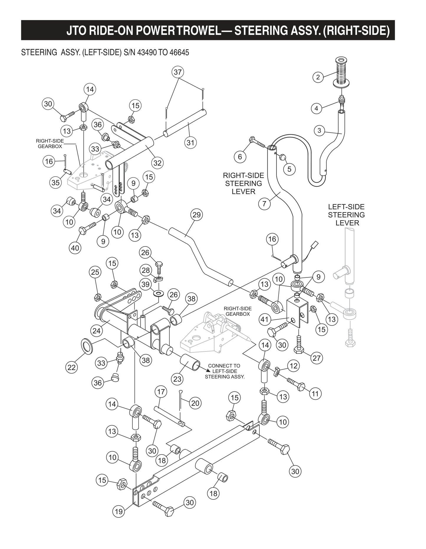 JTO Ride-On Power Trowel-Steering Assembly (Right-Side) S/N 43490