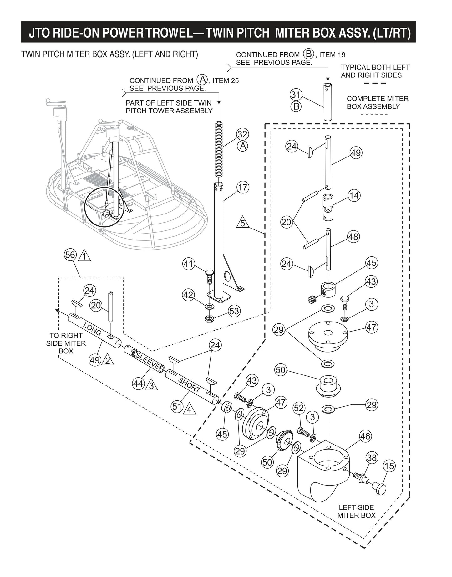 JTO Ride-On Power Trowel-Twin Pitch Miter Box Assembly (LT/RT)