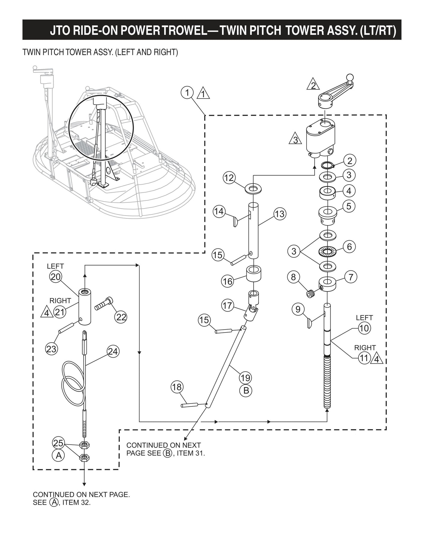 JTO Ride-On Power Trowel-Twin Pitch Tower Assembly (LT/RT)