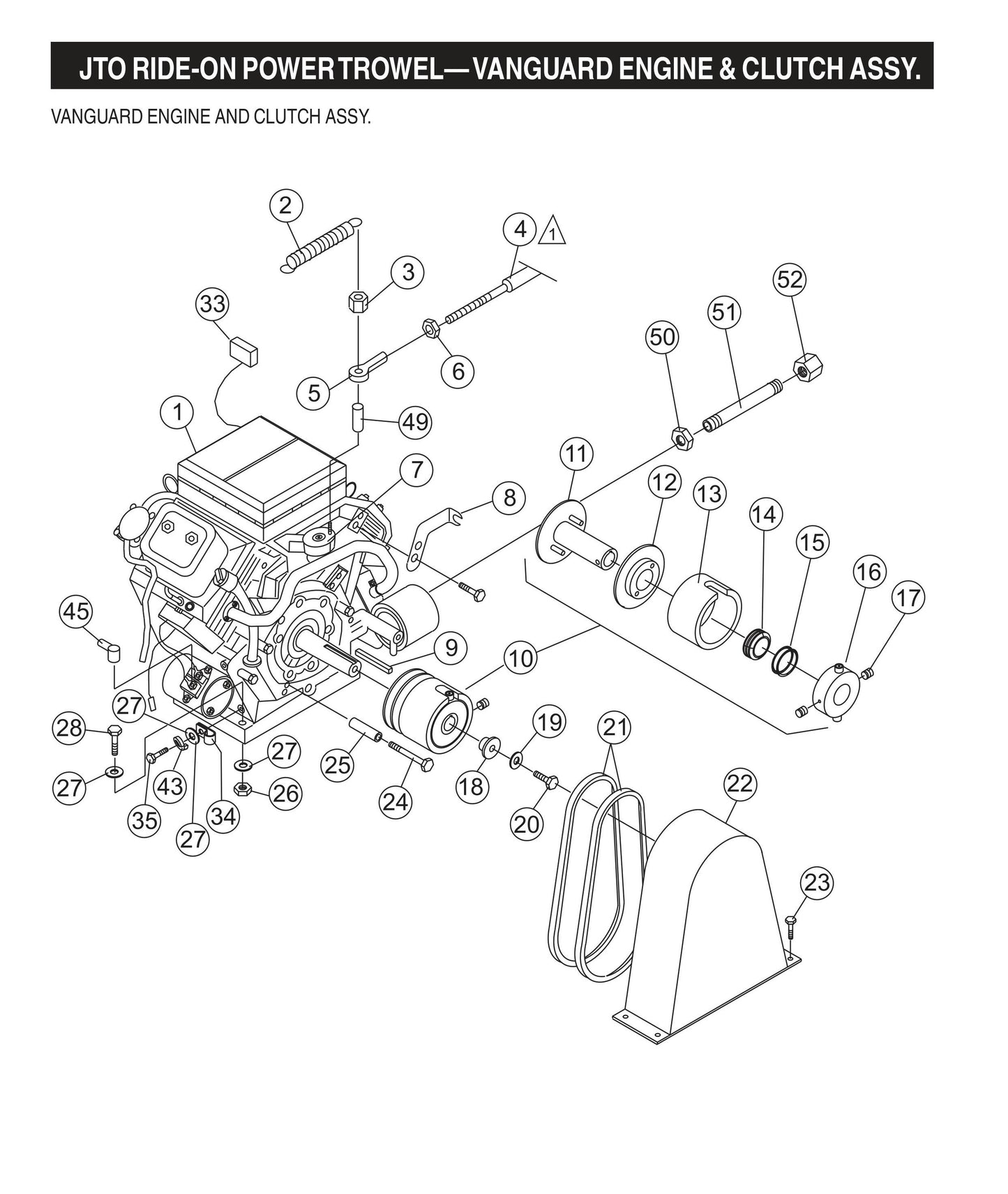 JTO Ride-On Power Trowel-Vanguard Engine and Clutch Assembly