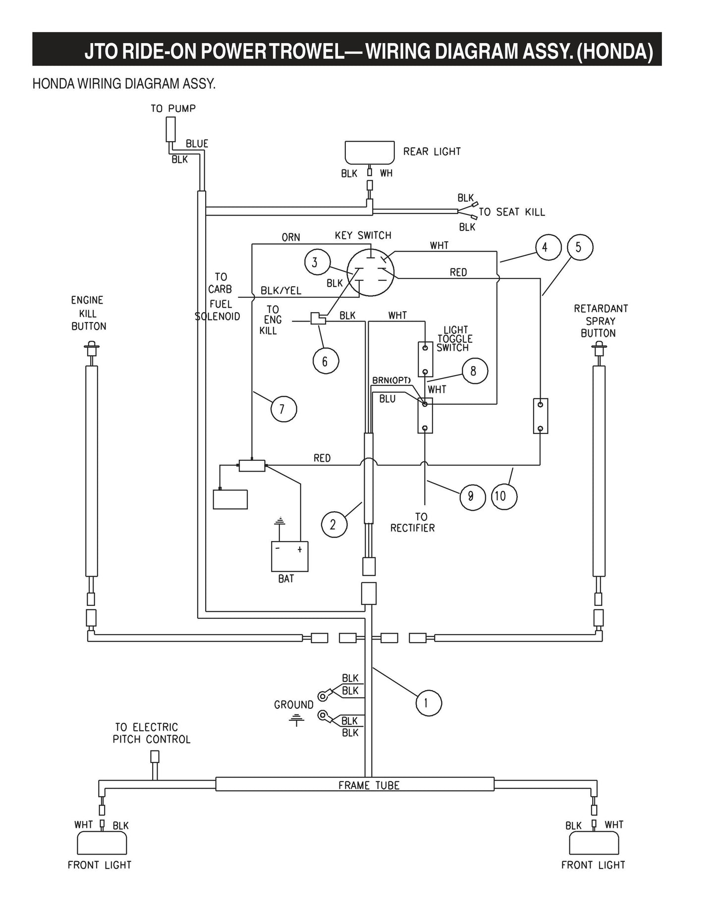 JTO Ride-On Power Trowel-Wiring Diagram Assembly (Honda)