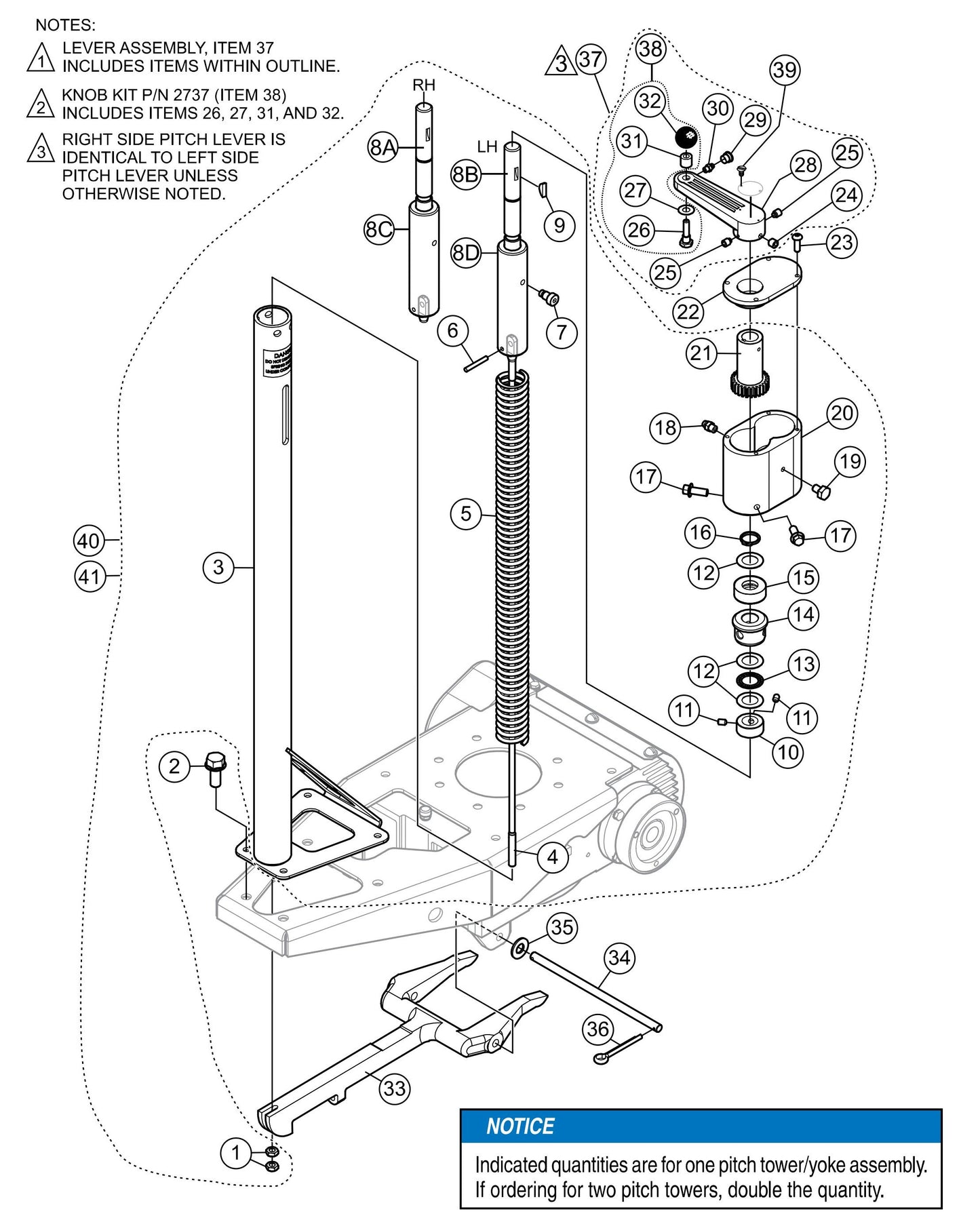 JWN-24HTCSL, JWN-24HSCSL S/N VB0206952 and Above - Pitch Control Tower/Yoke Assembly Parts
