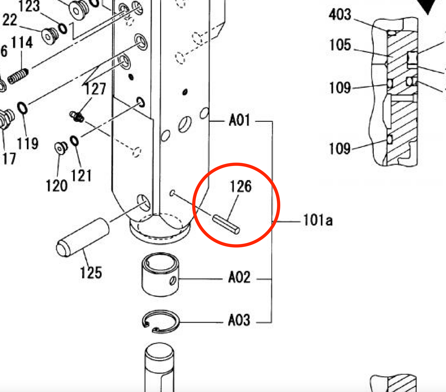 K15403708050 Pin, Spring for Fx15a Hydraulic Breaker by FRD (Kent)