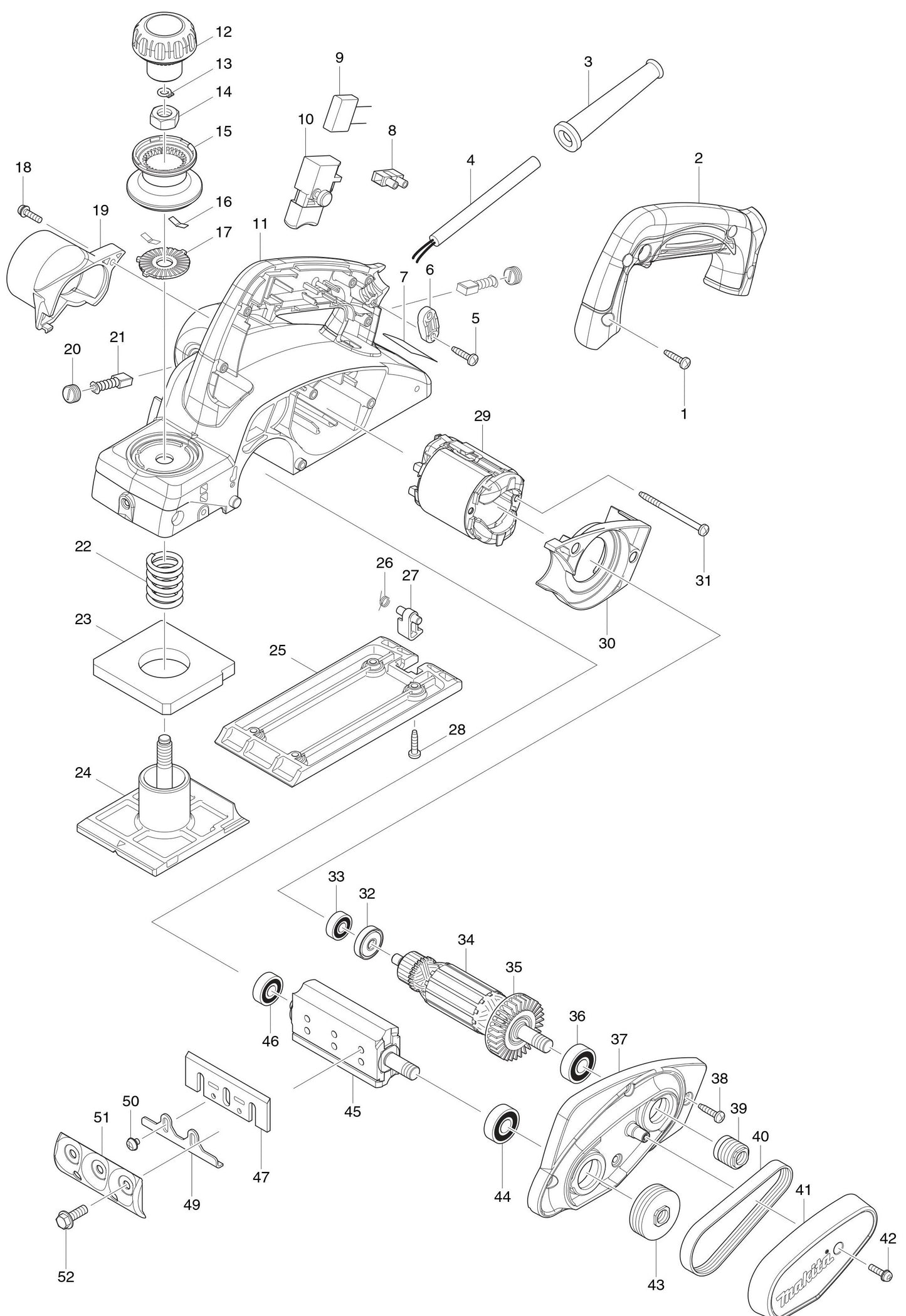 KP0800, KP0800K Planer Assembly Parts By Makita