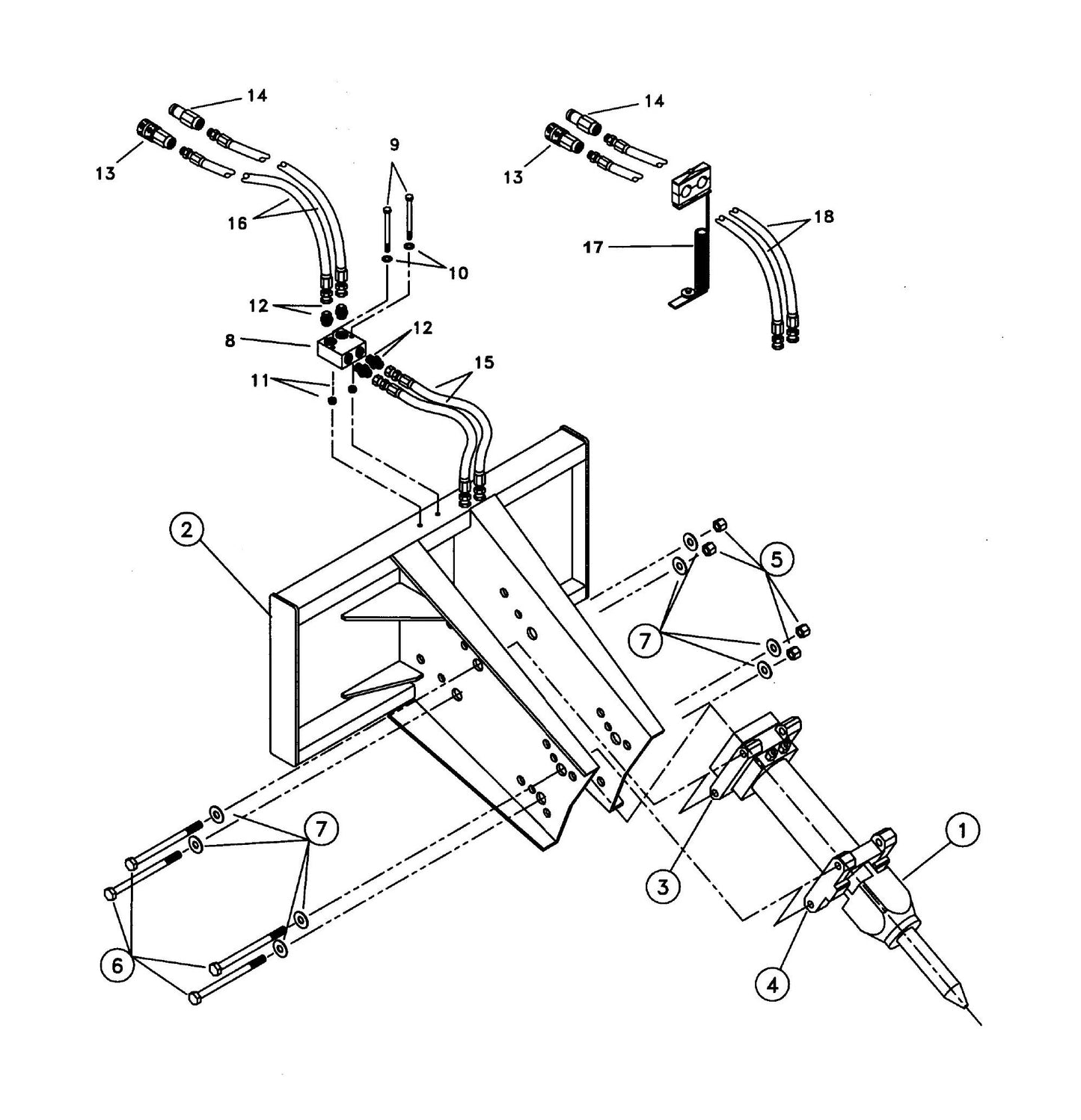 F4 TLB Side Plate Version (Serial No.5001-& Up) Open Style One-Piece Rigid Quick Attach Bracket Assembly Parts