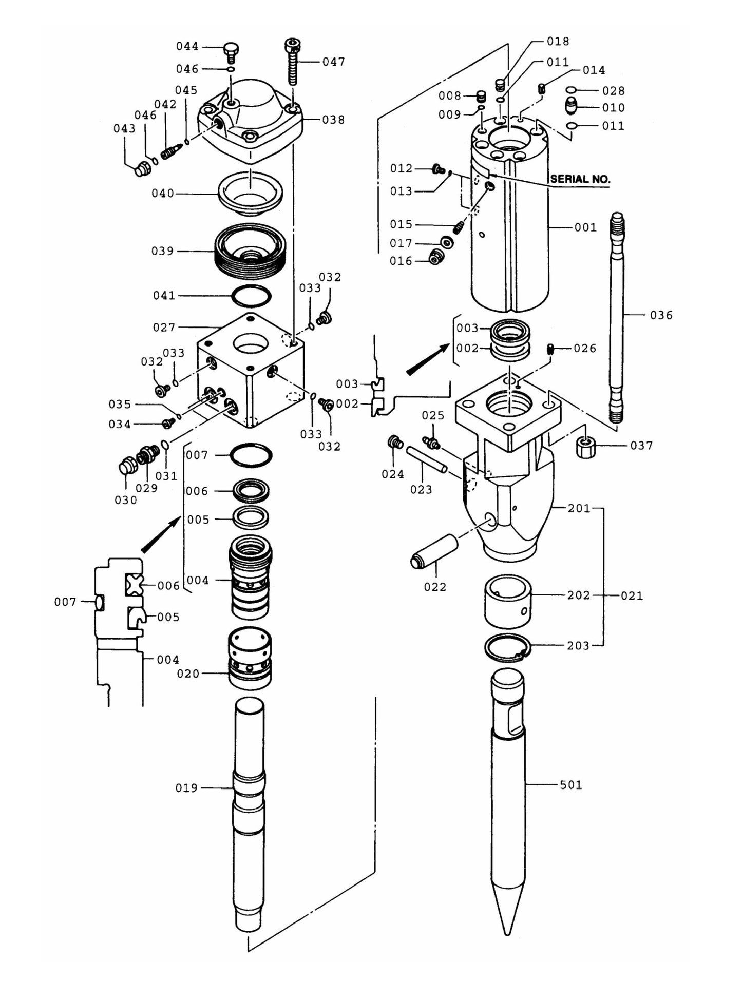 F5 Three-Boss TLB Versions (Serial No.5001 & Up) Hydraram Parts Breakdown Assembly Parts