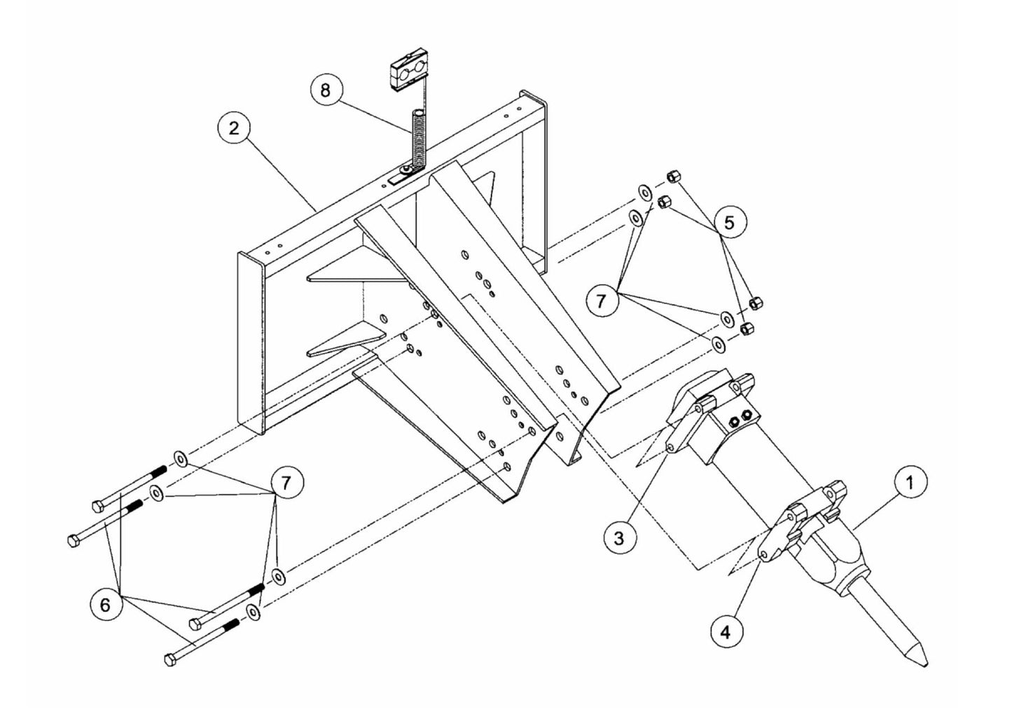 F5 Three-Boss TLB Versions (Serial No.5001 & Up) Open Style One-Piece Rigid Quick Attach Bracket Assembly Parts