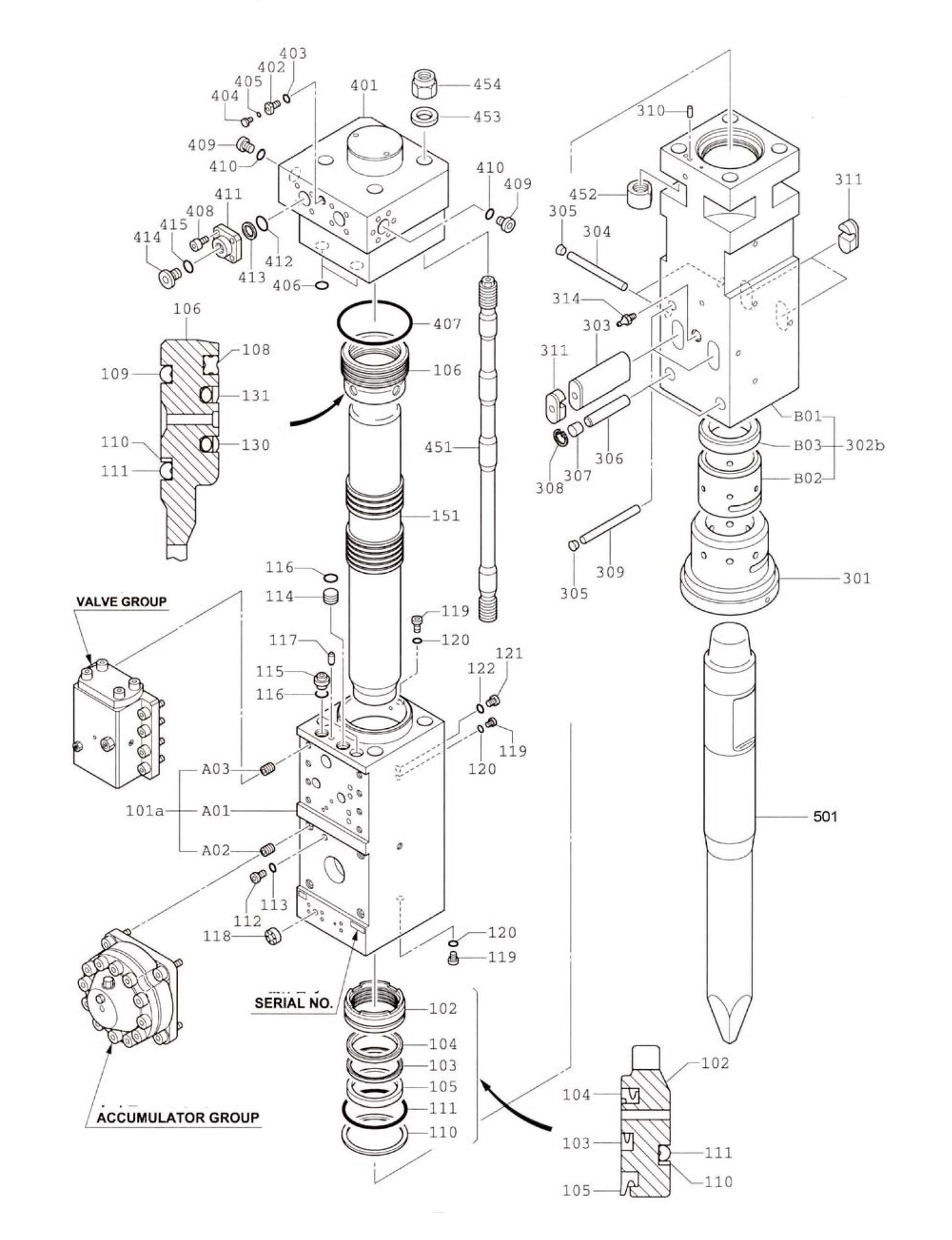 F70Qt Serial No. 1062 ~ & Up Hydraram Parts Breakdown Assembly Parts