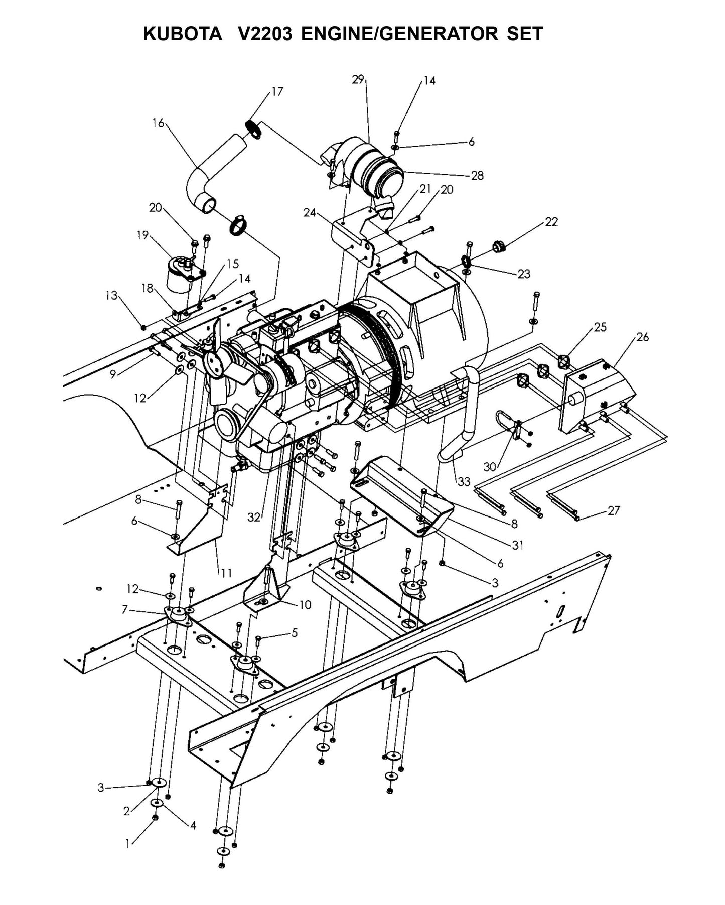 Maxi-Lite Laydown 15-20KW-Kubota V2203 Engine/Generator Set Parts By Allmand