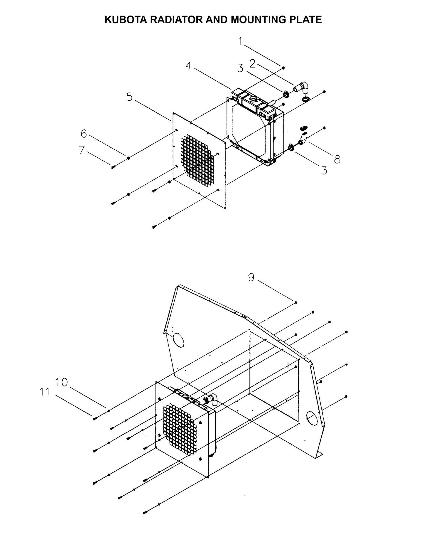 Maxi-Lite Hydraulic Tower-Kubota Radiator and Mounting Plate Parts By Allmand