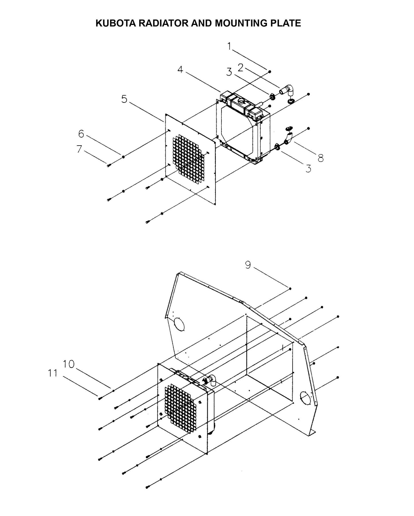 Maxi-Lite Laydown 6-8KW-Kubota Radiator and Mounting Plate Parts By Allmand