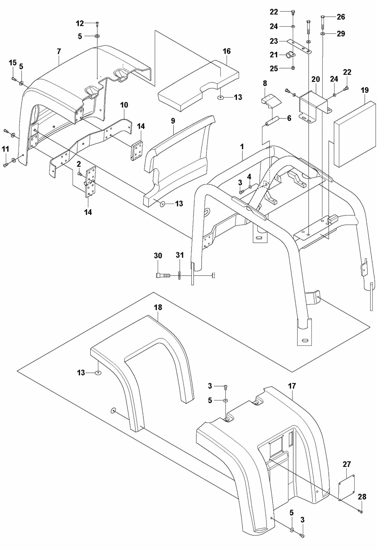 Frame and Hoods - Hatz Assembly Parts For LG 300 By Husqvarna