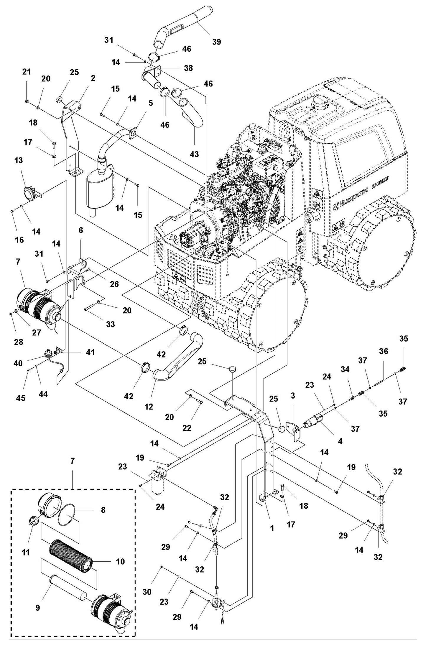 Exhaust and Intake System Assembly Parts For LP 9505 Trench Roller By Husqvarna