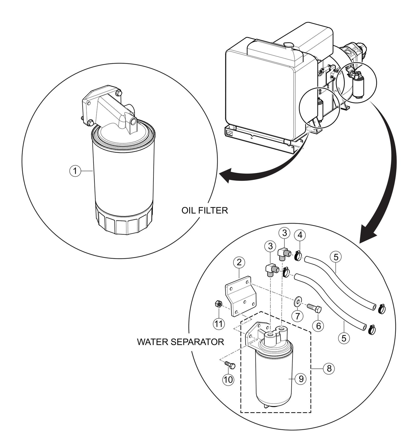 LS600P Oil Filter-Water Separator Assembly Parts