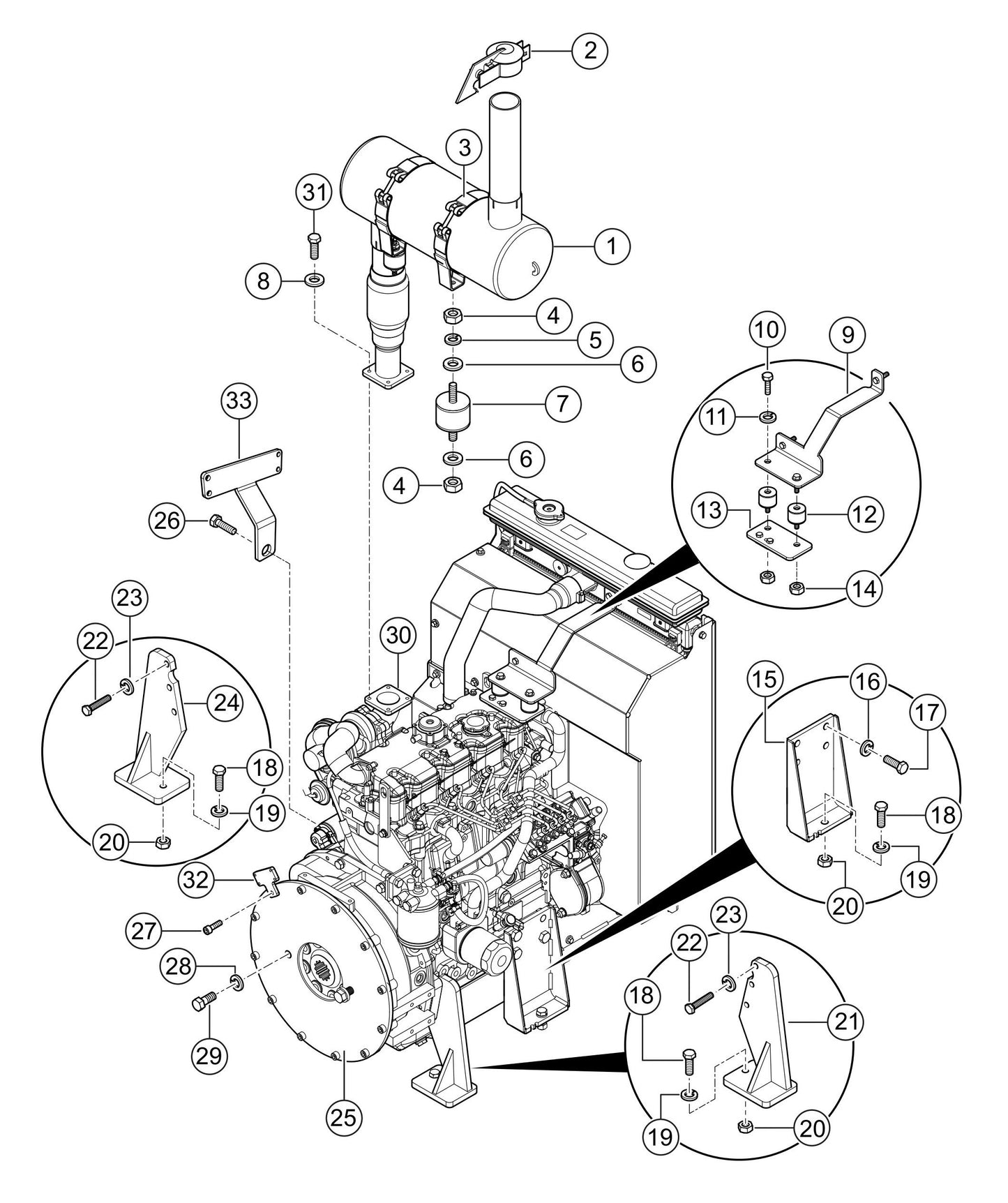 LS300P Engine Mounting Exhaust Assembly Parts