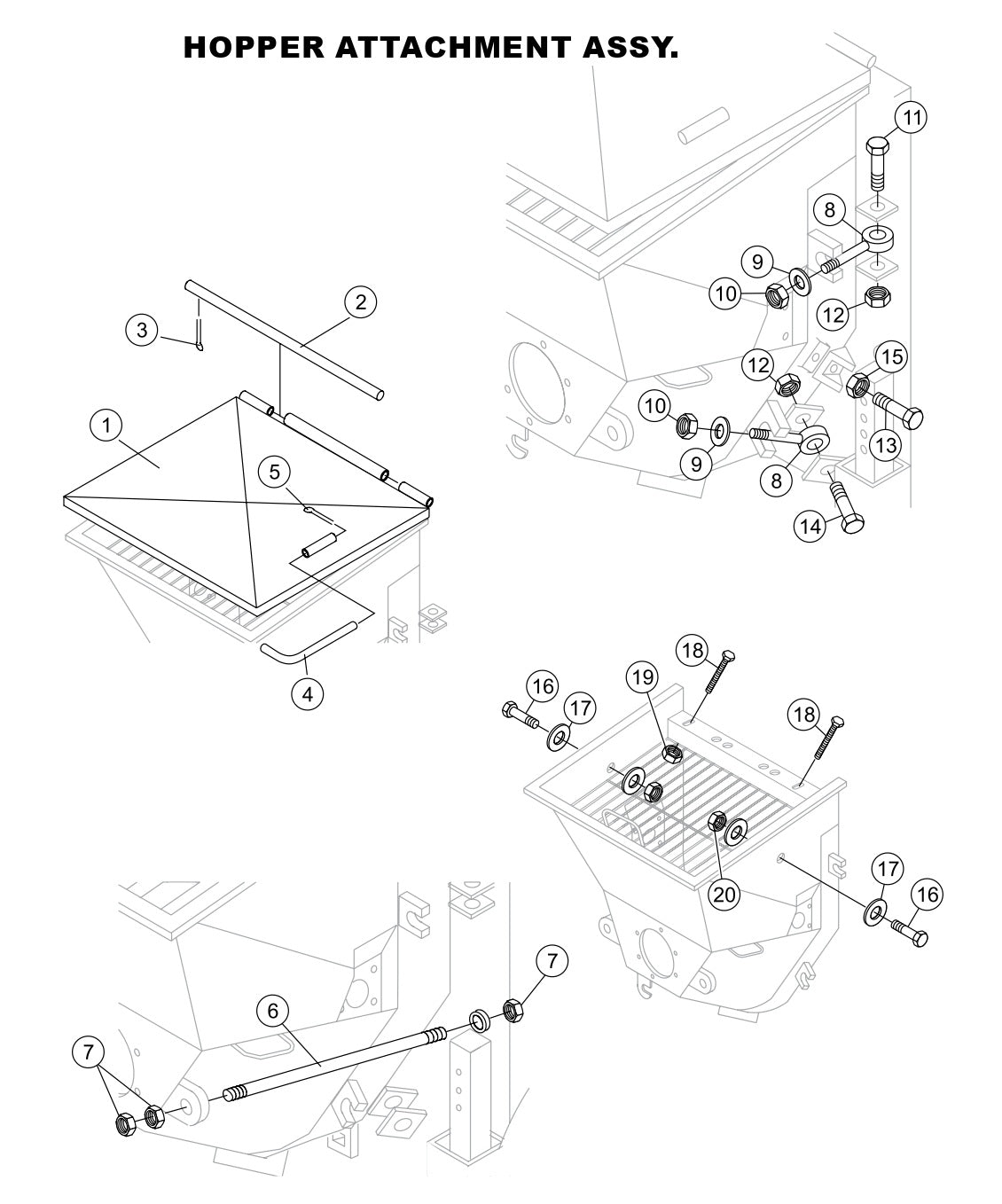 Hopper Attachment Assembly Parts-LS-40, LS-40TD, LS-50TD DEUTZ F4L2011, BF4L2011 Diesel Engine