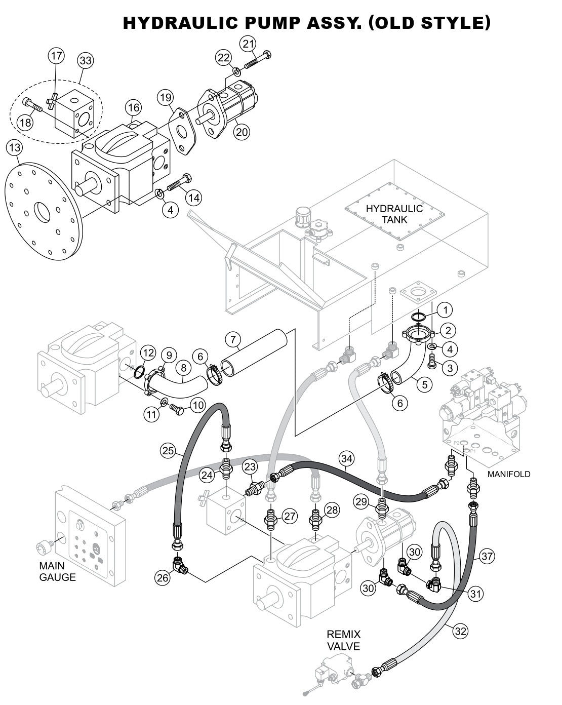 Hydraulic Pump Assembly (Old Style) Parts-LS-40, LS-40TD, LS-50TD DEUTZ F4L2011, BF4L2011 Diesel Engine