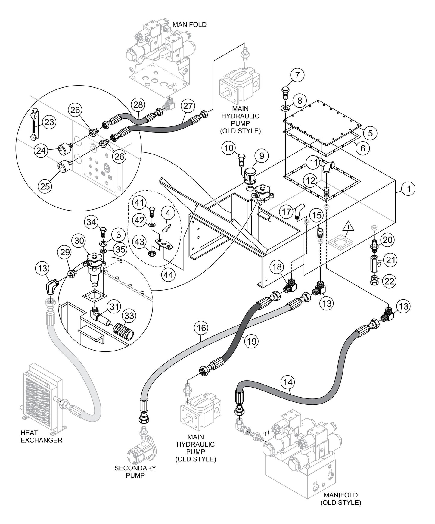 LS-60TD Hydraulic Tank Assembly (Old Style) Parts