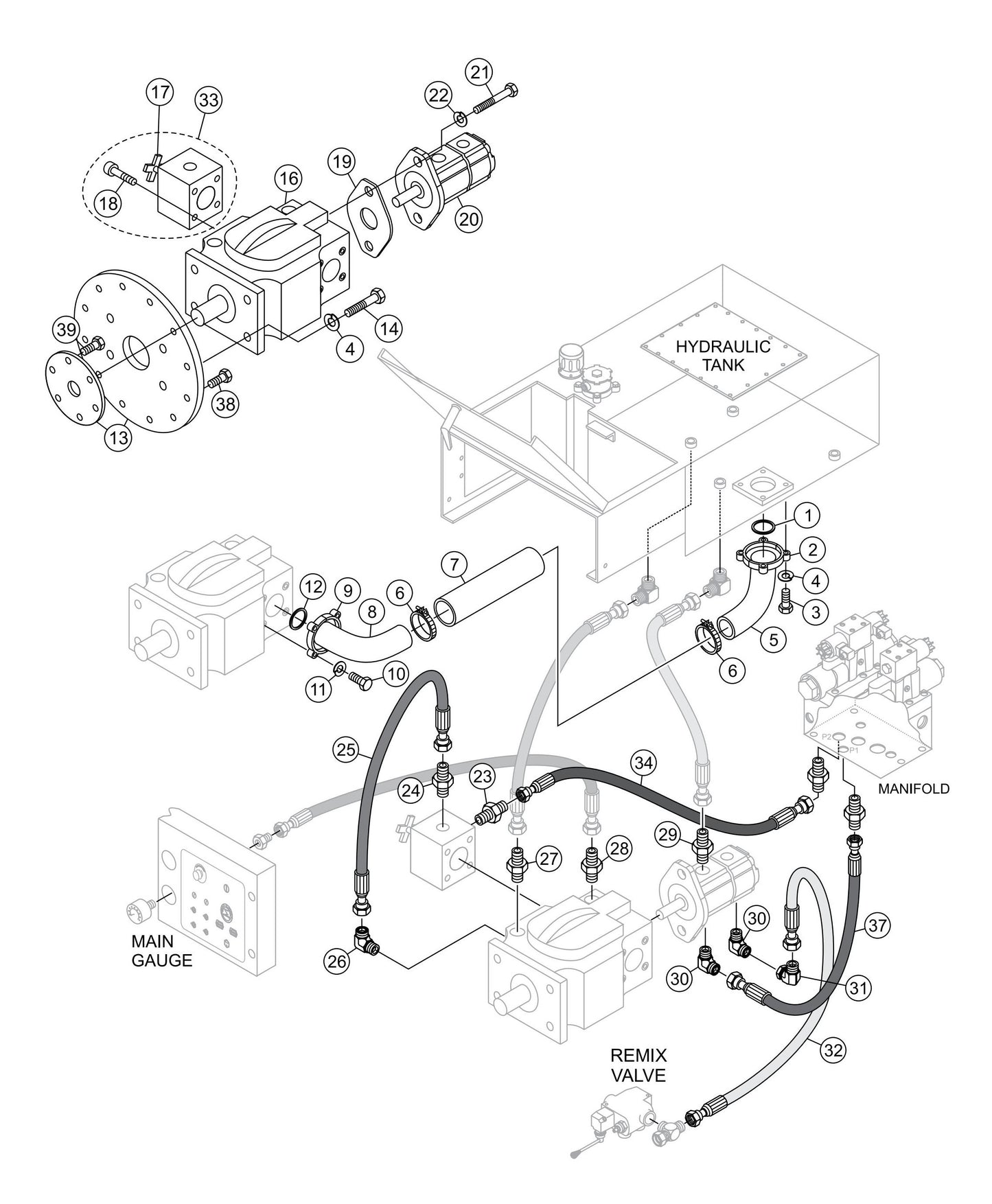 LS-60TD Hydraulic Pump Assembly (New Style) Parts