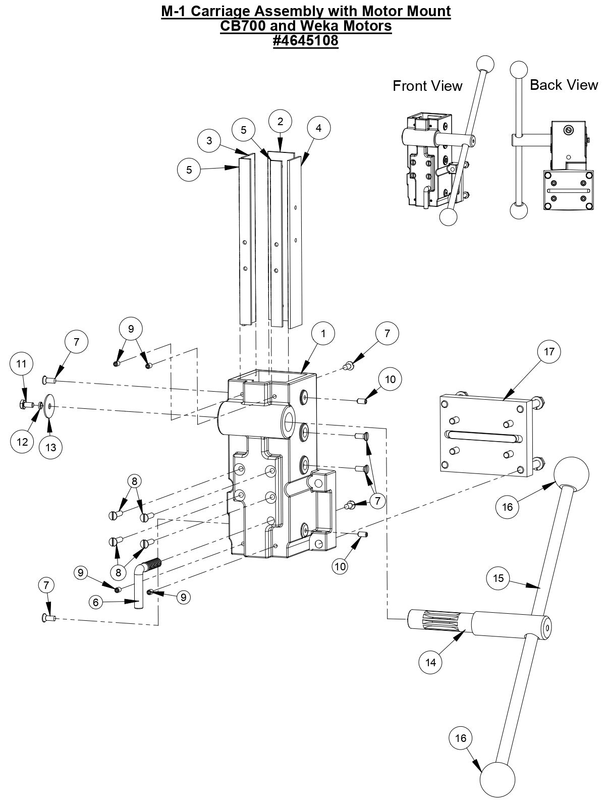 M-1 Carriage Assembly with Motor Mount CB700 and Weka Motors