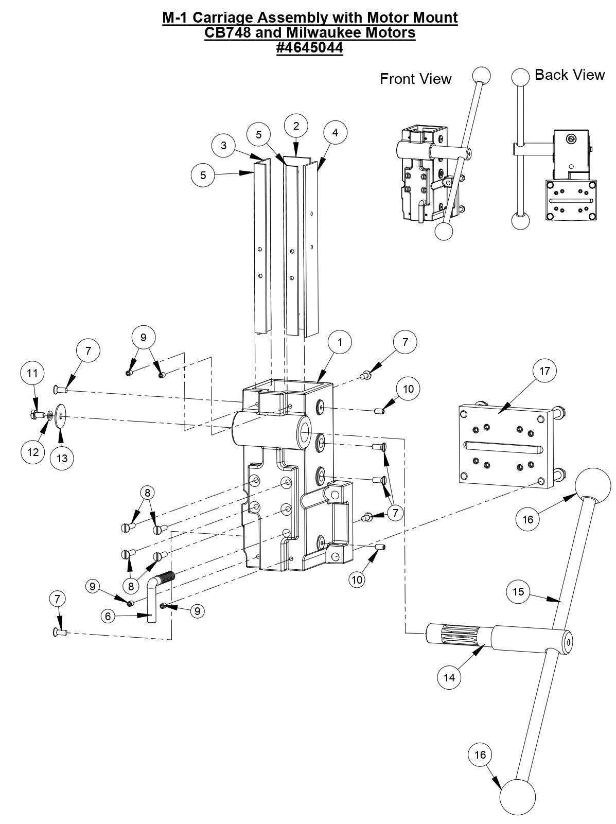 M-1 Carriage Assembly with Motor Mount CB748 and Milwaukee Motors