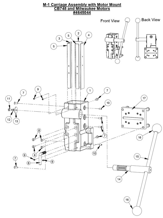 M-1 Carriage Assembly with Motor Mount CB748 and Milwaukee Motors