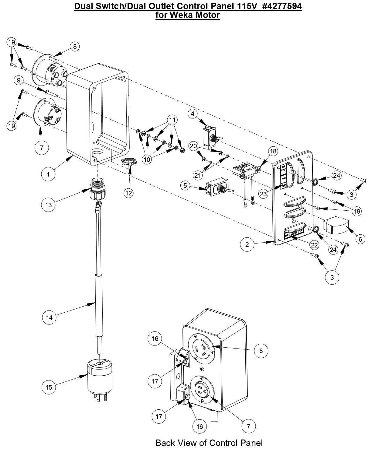 M-1 Dual Switch / Dual Outlet Control Panel 115 V For Weka Motor