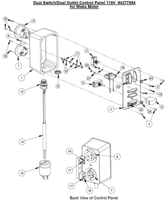M-1 Dual Switch / Dual Outlet Control Panel 115 V For Weka Motor
