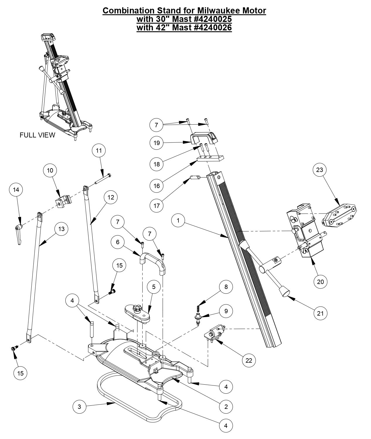 M-4 Combination Stand for Milwaukee Motors with 30" & 42" Masts