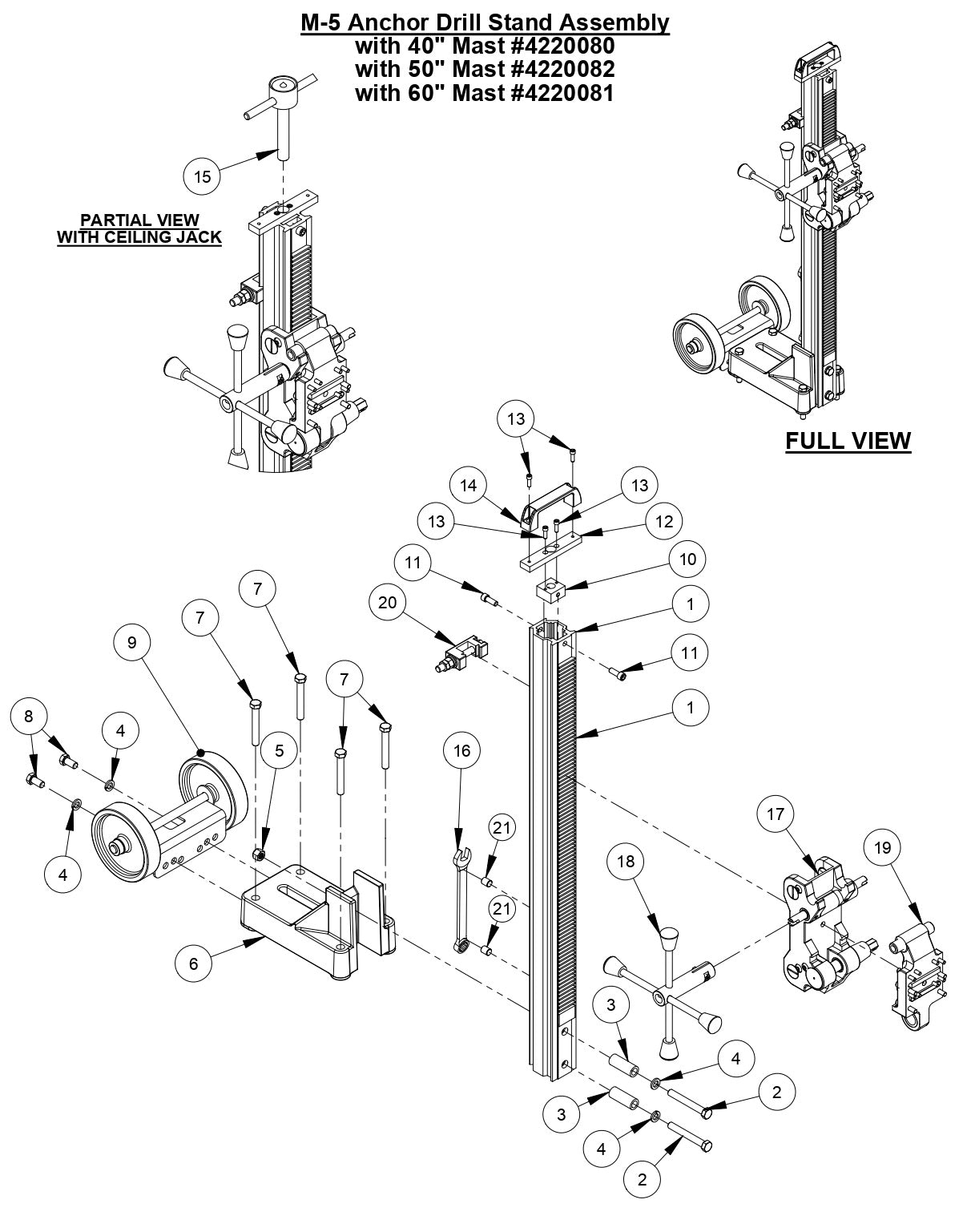 M-5 Anchor Drill Stand Assembly with 40", 50" & 60" Mast