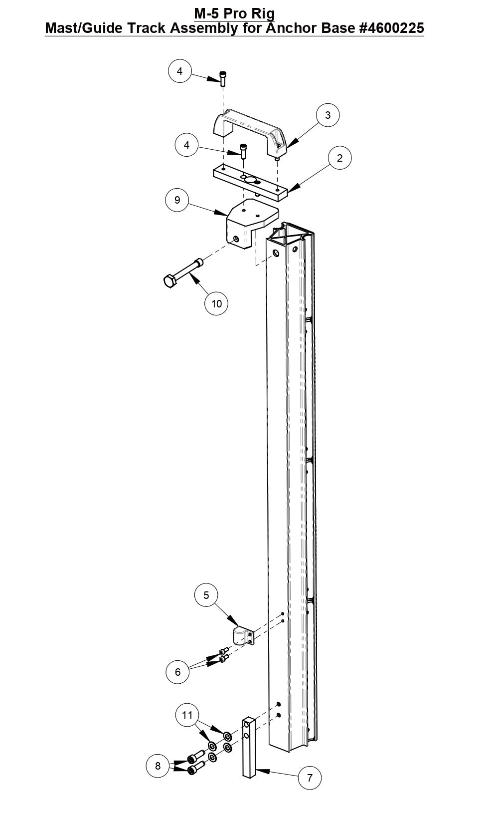 M-5 Pro Rig Mast/Guide Track Assembly For Combination Base