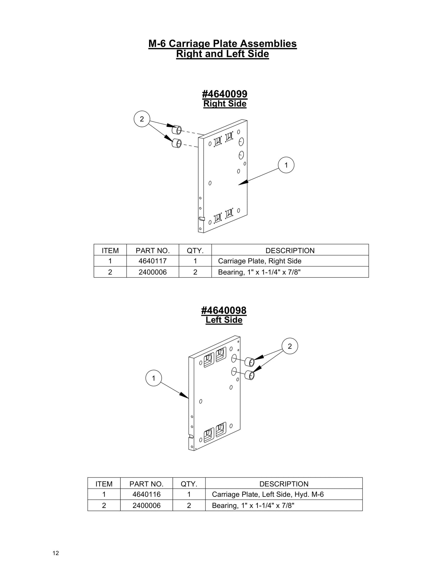 M-6 Carriage Plate Assemblies Left Side Parts