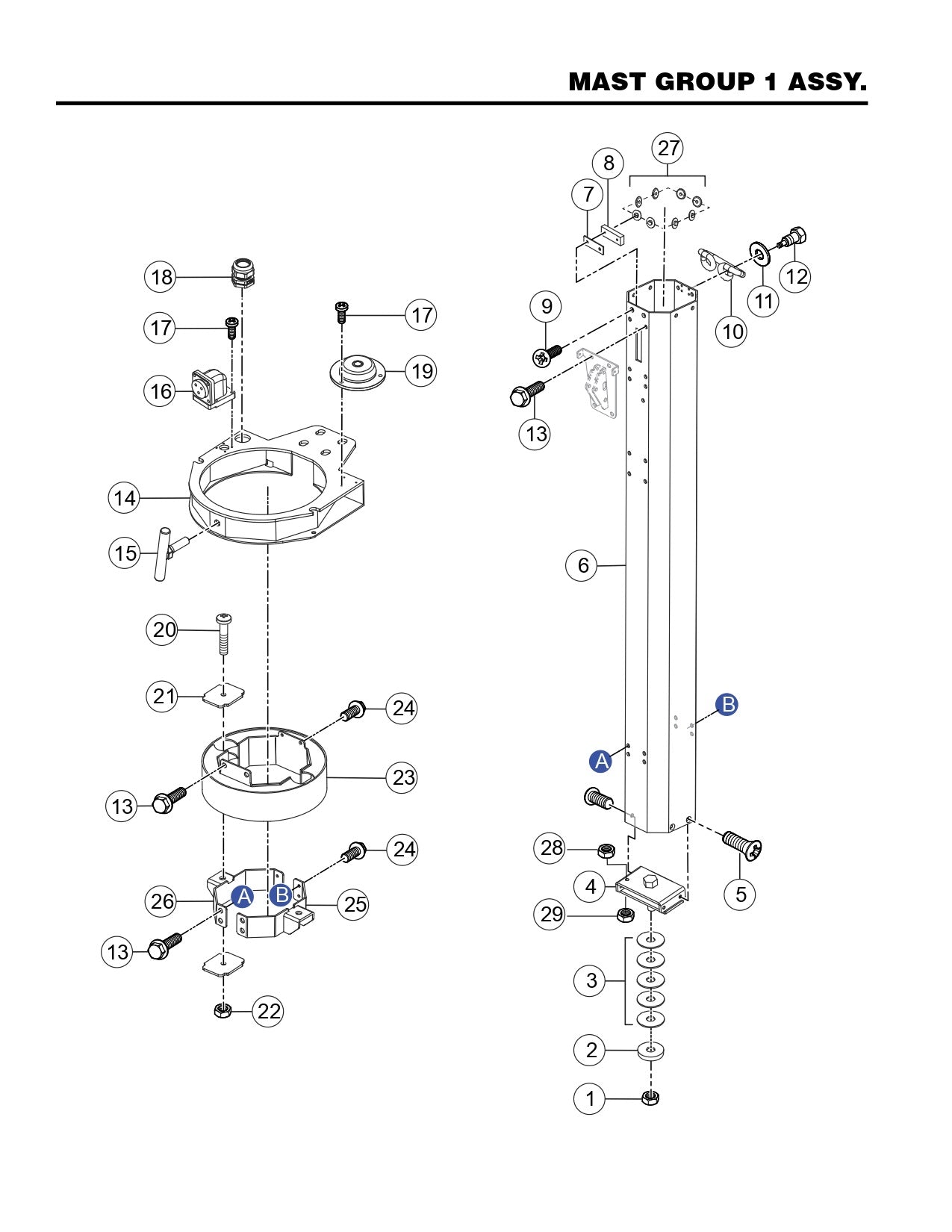 GBX GloBug Lighting System Mast Group 1 Assembly Parts by Multiquip