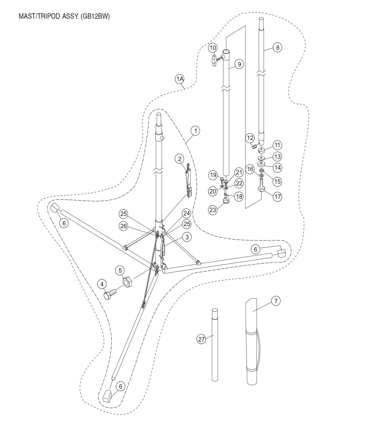 GB12BW/BS/BP Mast/Tripod Assembly (GB12BW) Parts by Multiquip