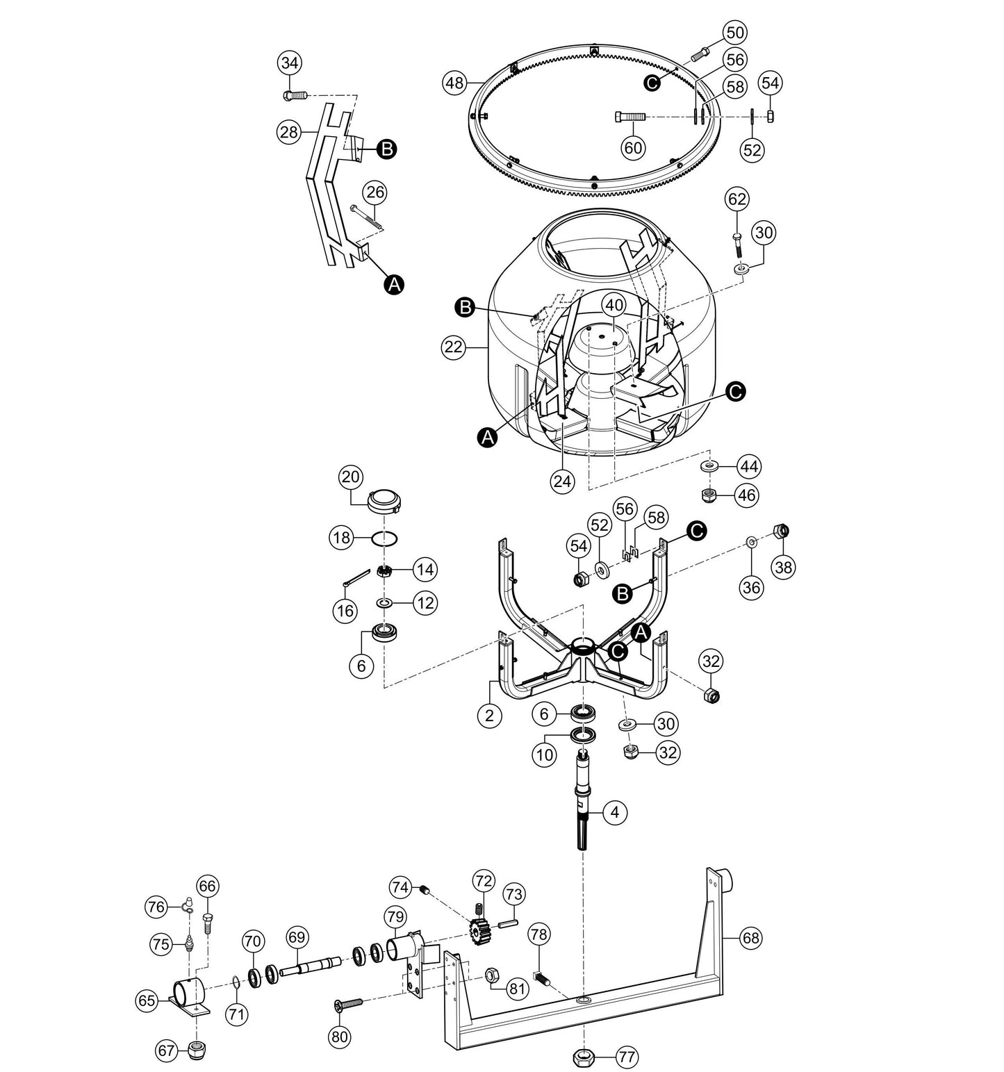 Drum Assembly Parts- MC12PH HONDA GX340UT2QA2/GX340UT2QAP2 Gasoline Engine