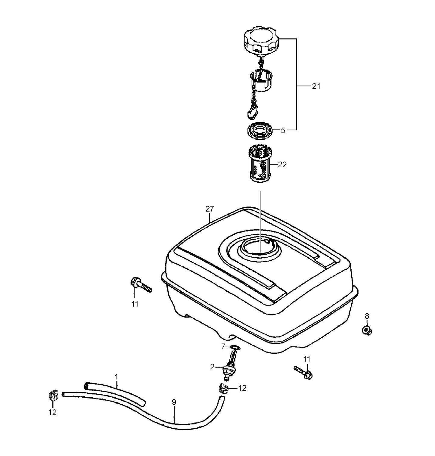 Fuel Tank Assembly Parts- MC12PH HONDA GX340UT2QA2/GX340UT2QAP2 Gasoline Engine