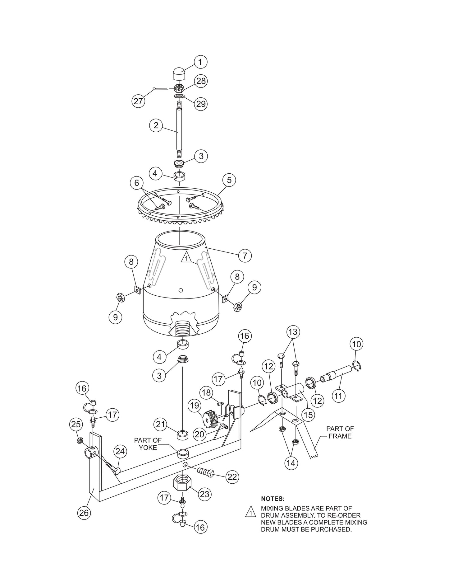 Steel Barrel Assembly Parts- MC44SH, MC44SE Concrete Mixer Honda GX120 Series Gasoline Engine