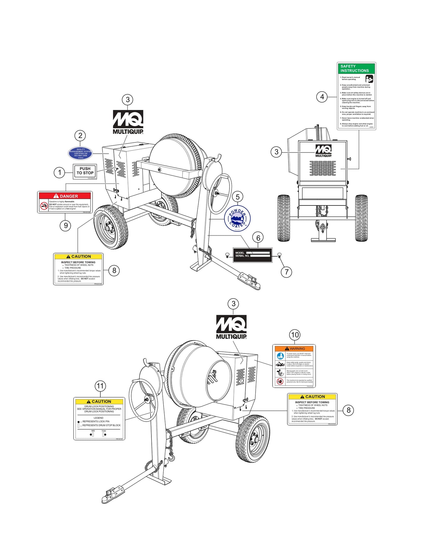 Nameplate And Decals Assembly Parts- MC64SH,MC64PH,MC64SE,MC64PE Honda GX160/GX240 Gasoline Engines and 1.5 HP Electric Motor